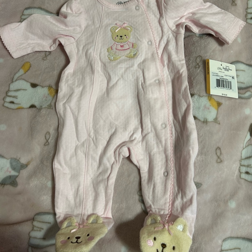 Little Me Pink Bear Footed One Piece